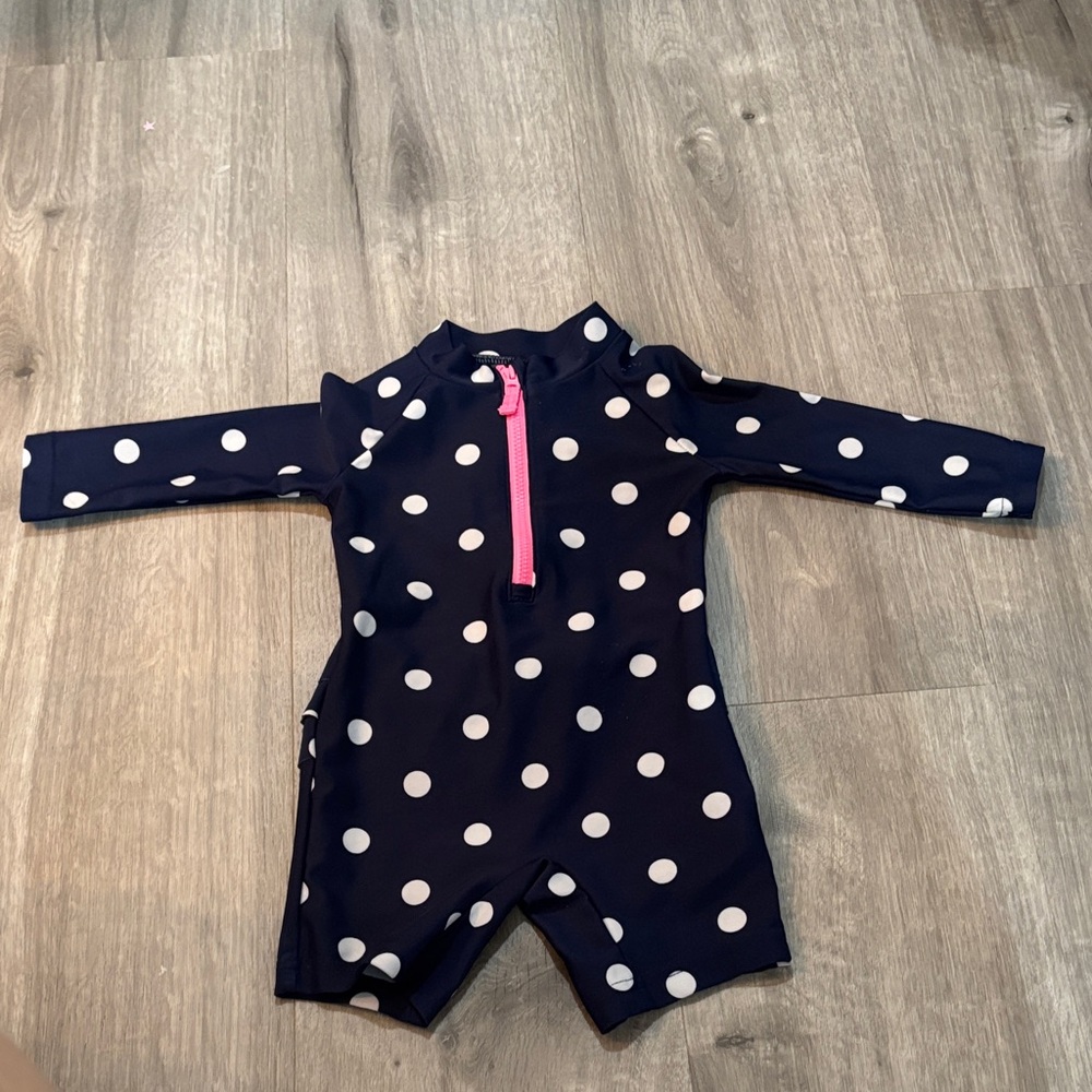 NWOT Carter's Navy and white Polka Dot Swimsuit with ruffle on bum